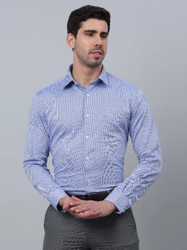 Men's Blue Formal Self Textured Full Sleeve Shirt