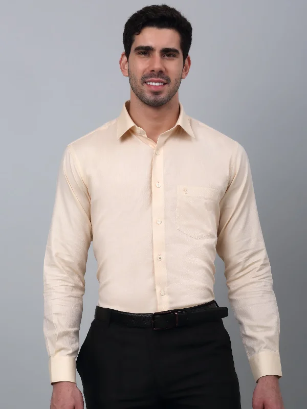 Men's Yellow Formal Self Textured Full Sleeve Shirt