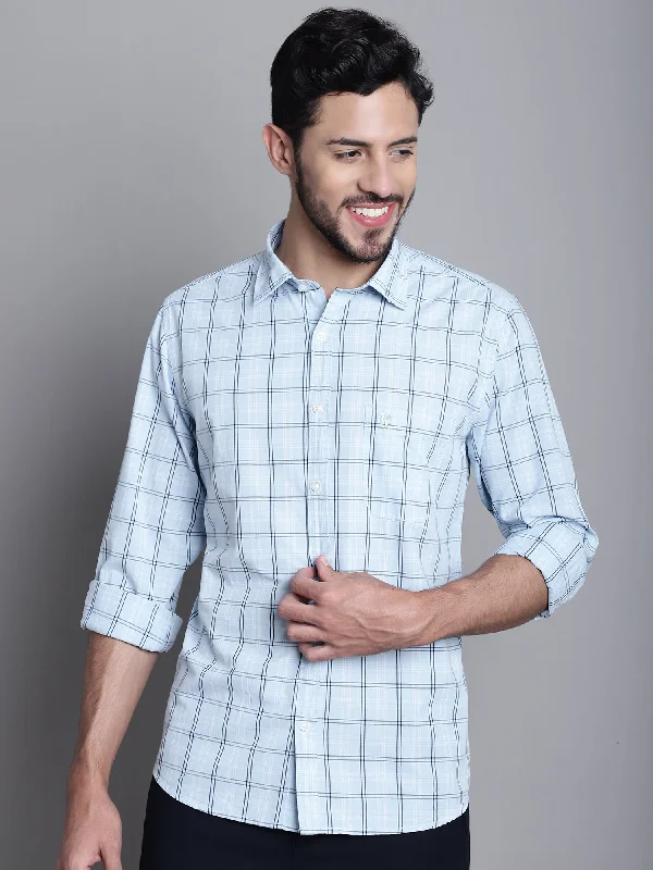 Men's Light Blue Casual Medium Checks Full Sleeve Shirt