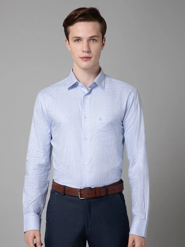 Men's Sky Blue Formal Micro Checks Full Sleeve Shirt