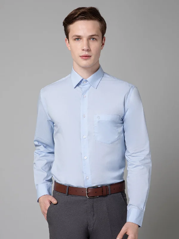 Men's Sky Blue Formal Plain Full Sleeve Shirt