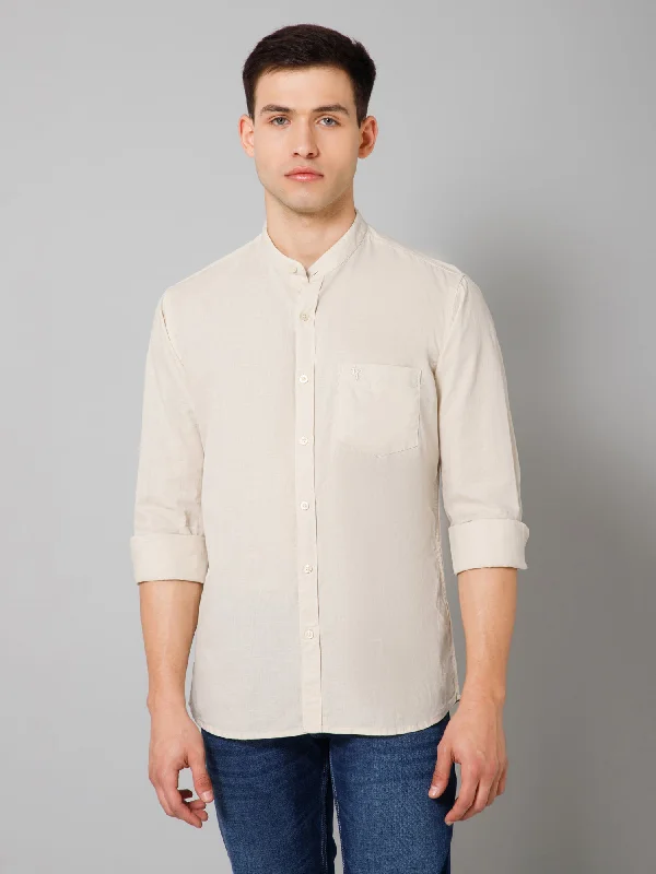 Men's Offwhite Casual Plain Full Sleeve Shirt