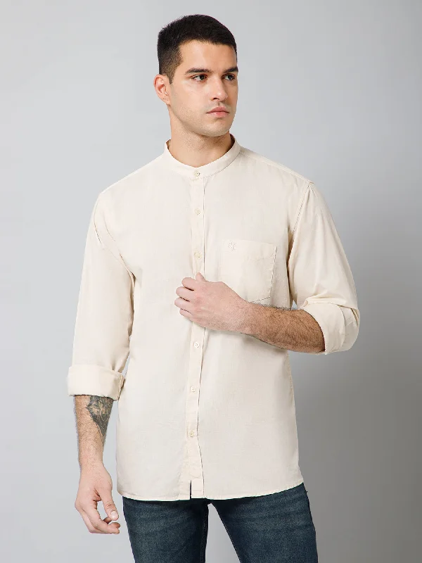 Men's Ecru Casual Plain Full Sleeve Shirt