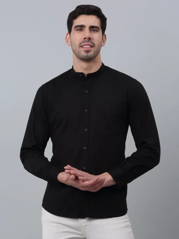 Men's Black Casual Plain Full Sleeve Shirt