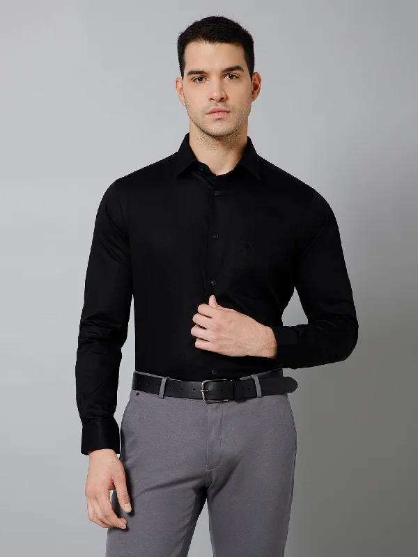 Men's Black Party Plain Full Sleeve Shirt