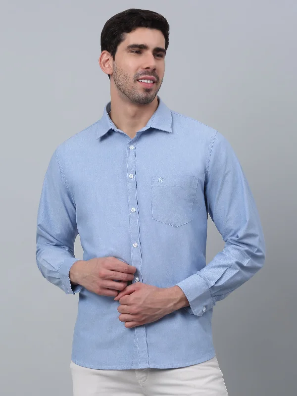 Men's Light Blue Casual Plain Full Sleeve Shirt