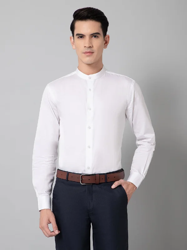 Men's White Party Plain Satin Full Sleeve Shirt