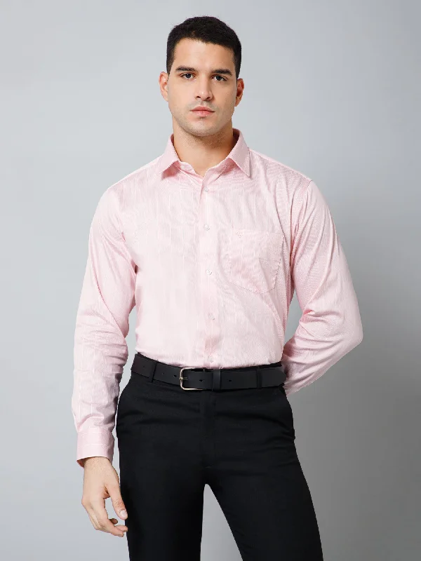 Men's Light Pink Formal Thin Stripe Full Sleeve Shirt