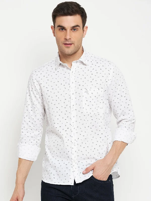 Men's White Casual Floral Ditsy Print Full Sleeve Shirt