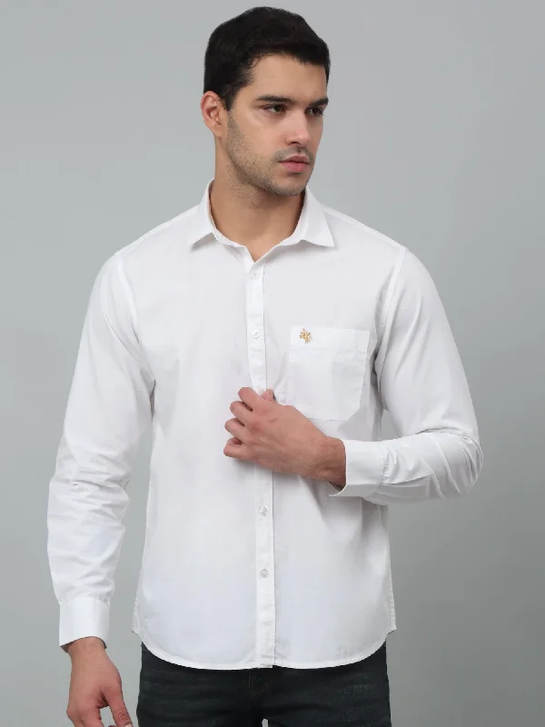 Men's White Casual Plain Full Sleeve Shirt