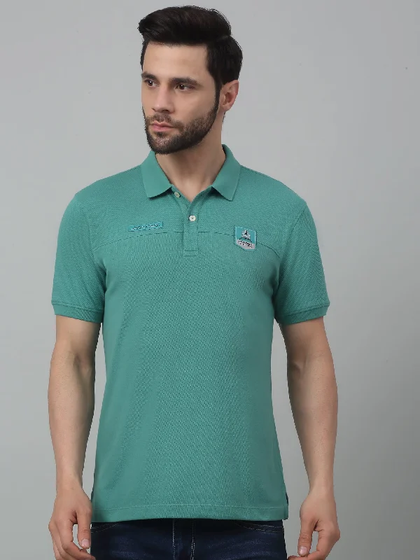 Men's Green  Polo neck Half Sleeve T-Shirt with cut n sew