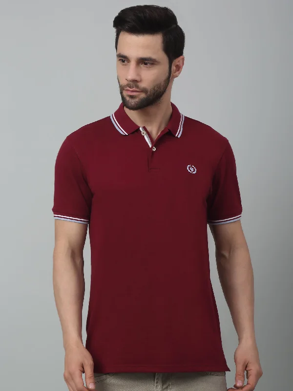 Men's Maroon  Polo neck Half Sleeve T-Shirt