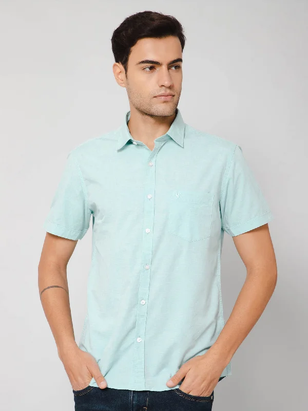 Men's Turquoise Casual Plain Half Sleeve Shirt