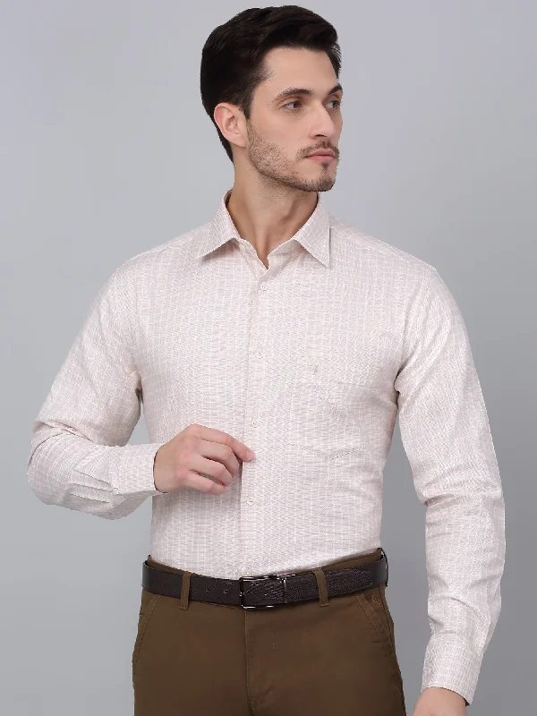 Men's Beige Formal Small Checks Full Sleeve Shirt