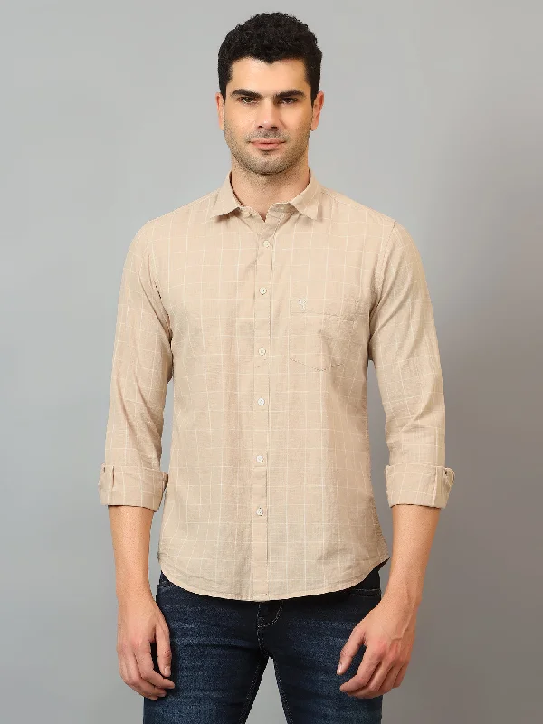 Men's Beige Casual Medium Checks Full Sleeve Shirt