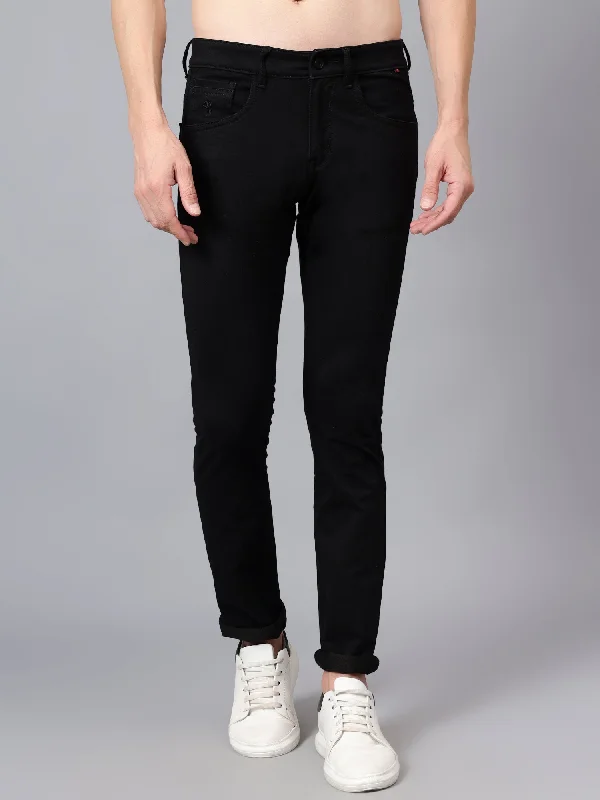 Men's Black Solid Full Length Stretchable Jeans