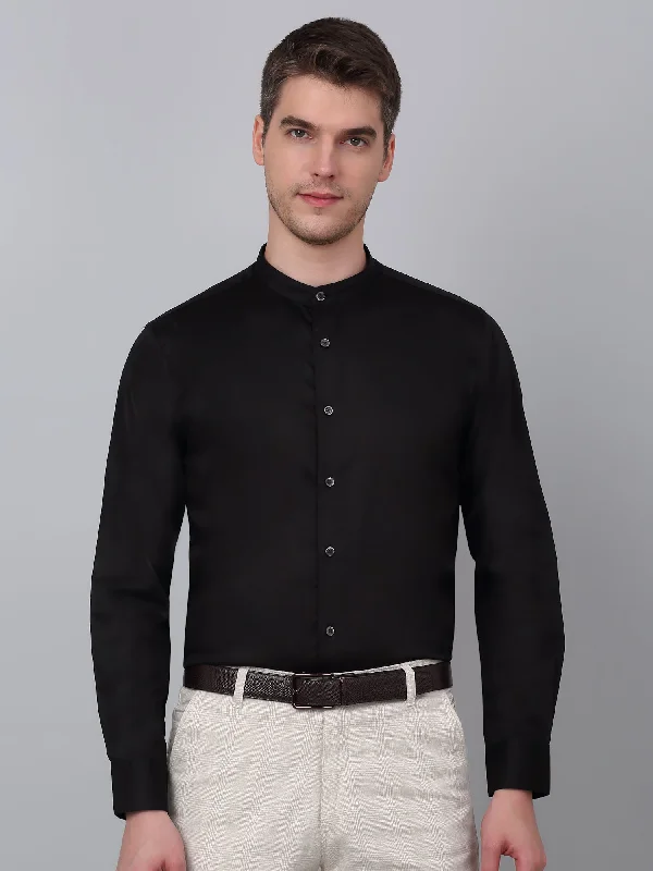 Men's Black Party Plain Satin Full Sleeve Shirt