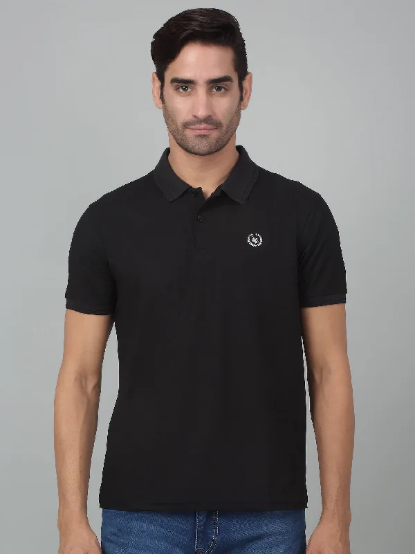 Men's Black  Polo neck Half Sleeve T-Shirt