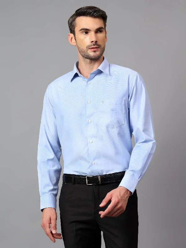 Men's Blue Formal Self Textured Full Sleeve Shirt