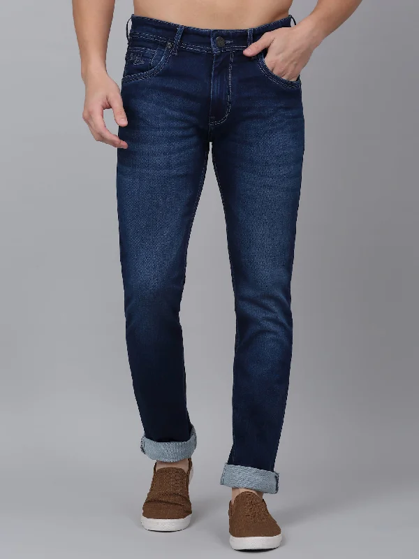 Men's Blue Solid Full Length Stretchable Jeans