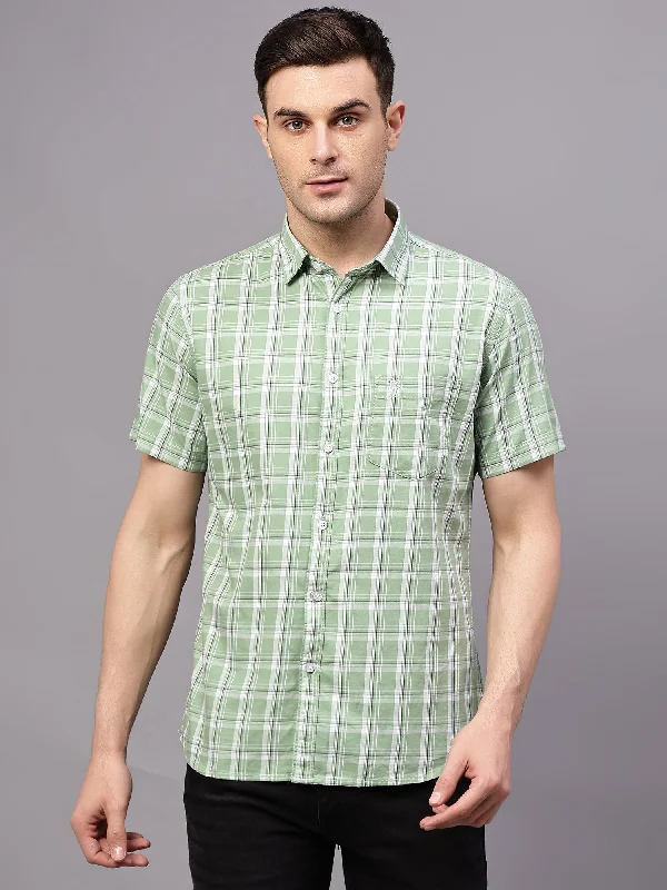 Men's Green Casual Medium Checks Half sleeve Shirt