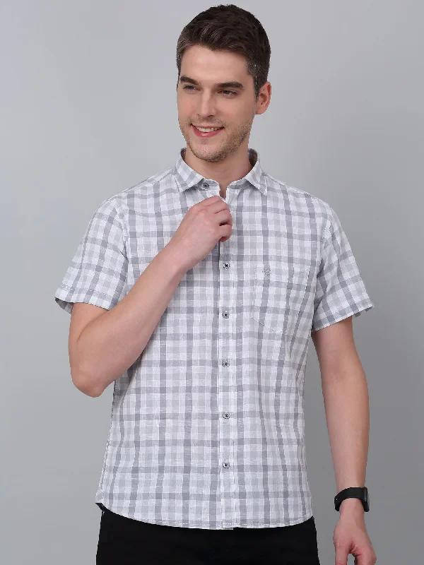 Men's Grey  Casual Medium Checks Half sleeve Shirt