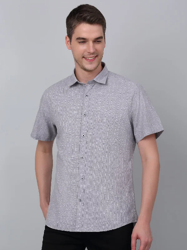 Men's Grey  Casual Thin Stripe Half sleeve Shirt