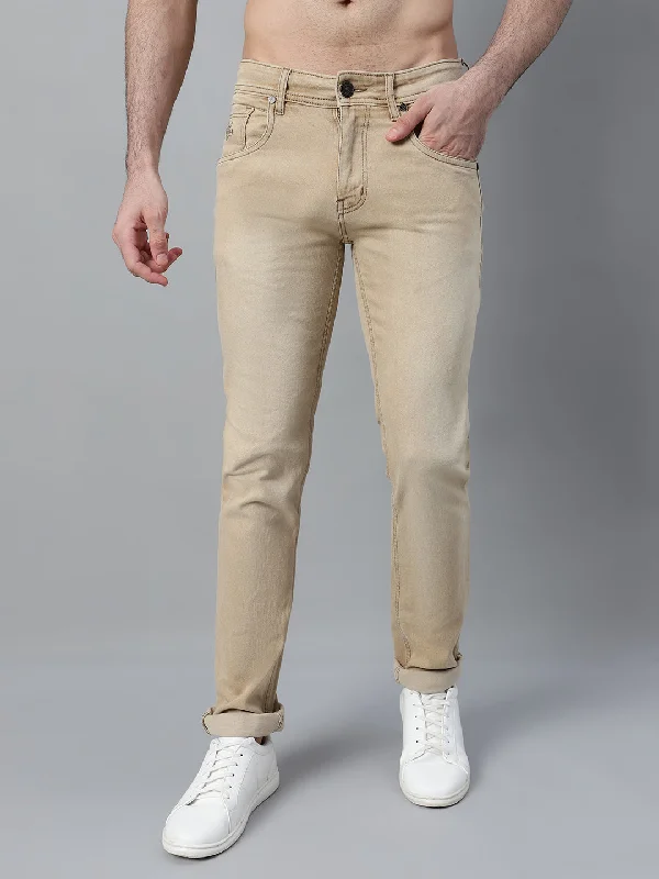 Men's Khaki Solid Stretchable Jeans