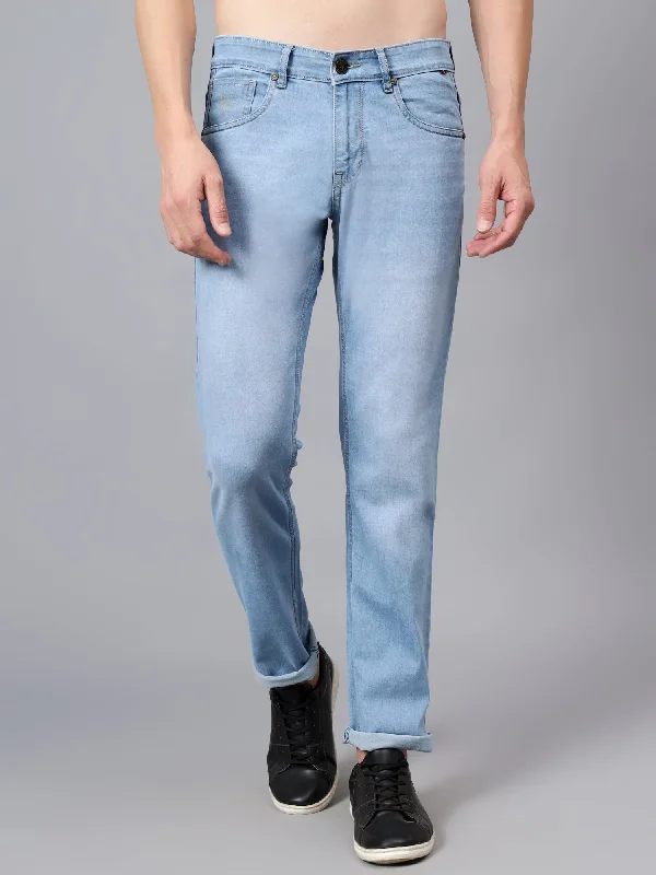 Men's Light Blue Solid Full Length Stretchable Jeans