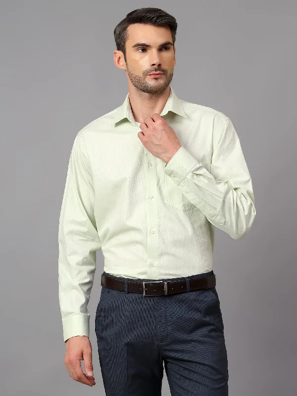 Men's Light Green Formal Self Textured Full Sleeve Shirt