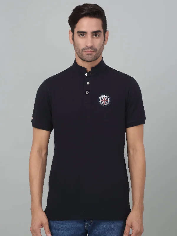 Men's Navy Blue Polo neck Half Sleeve T-Shirt