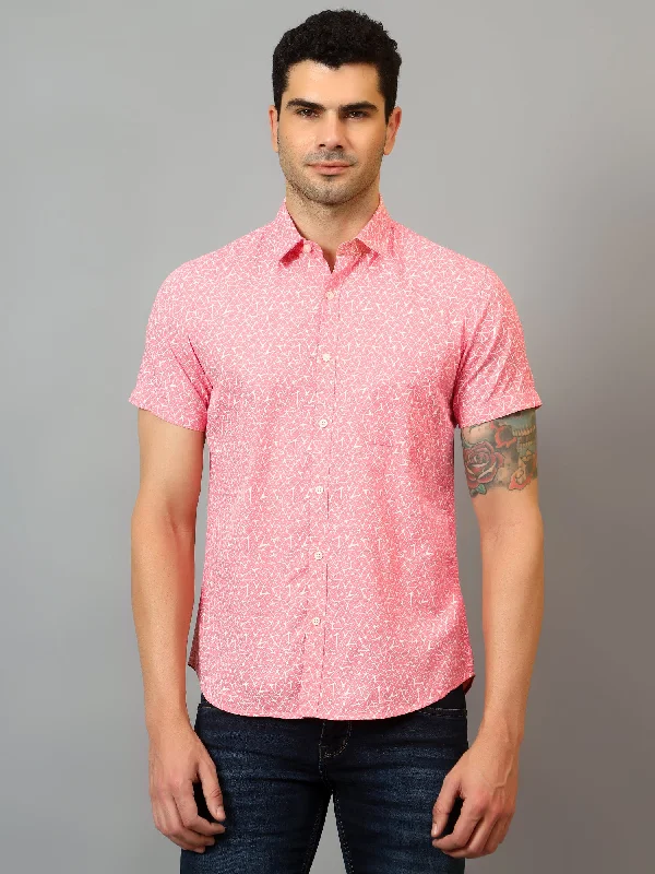 Men's Pink Casual Abstract Print Half sleeve Shirt