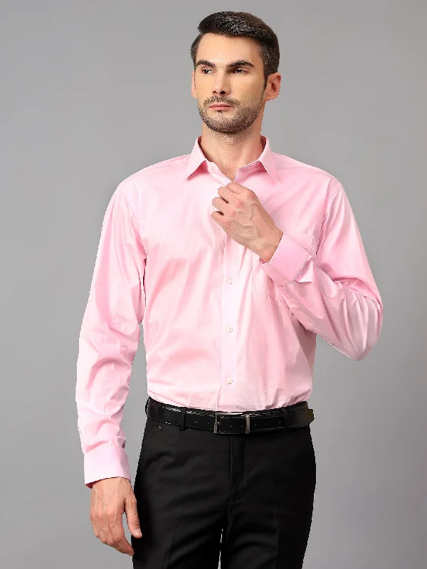 Men's Pink Formal Plain Full Sleeve Shirt