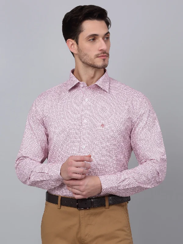 Men's Red Formal Geometric Print Full Sleeve Shirt