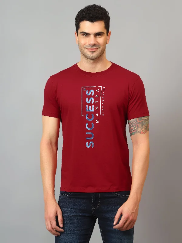 Men's Red  Round neck Half Sleeve T-Shirt with Typographic print