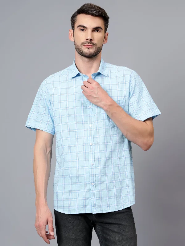 Men's Sky Blue Casual Medium Checks Half sleeve Shirt