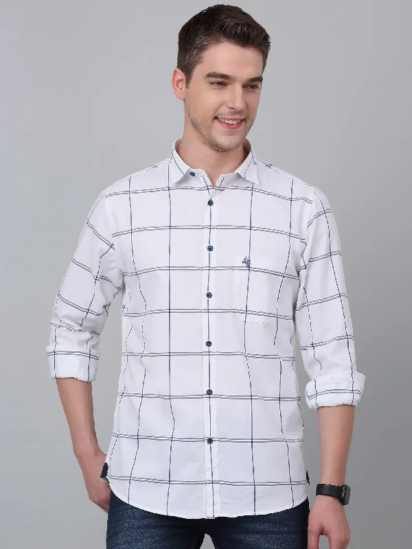 Men's White Casual Big Checks Full Sleeve Shirt