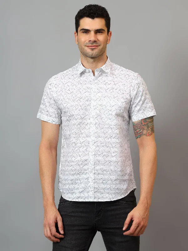 Men's White Casual Abstract Print Half sleeve Shirt