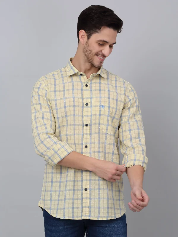 Men's Yellow Casual Medium Checks Full Sleeve Shirt