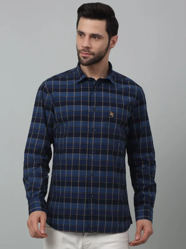 Men's Navy Blue Casual Medium Checks Full Sleeve Shirt