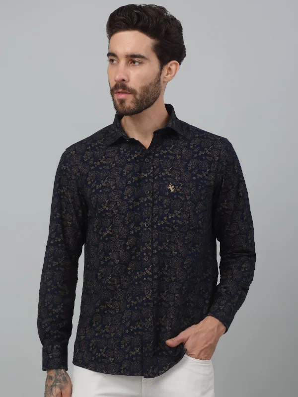 Men's Navy Blue Casual Floral Print Full Sleeve Shirt