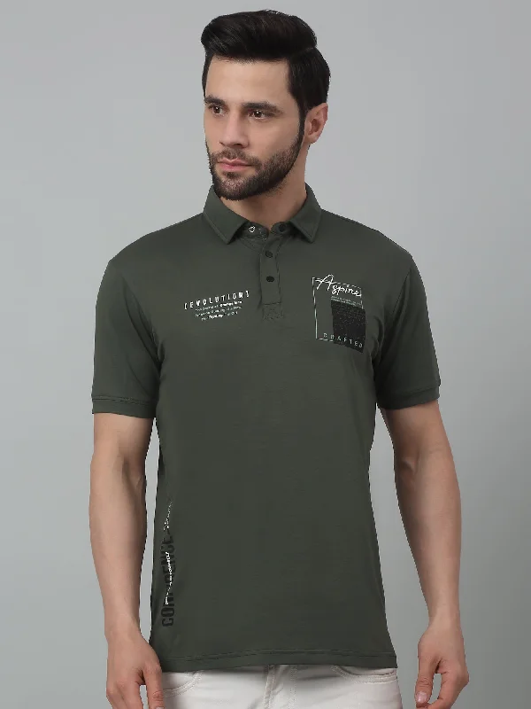 Men's Olive Green Polo neck Half Sleeve T-Shirt