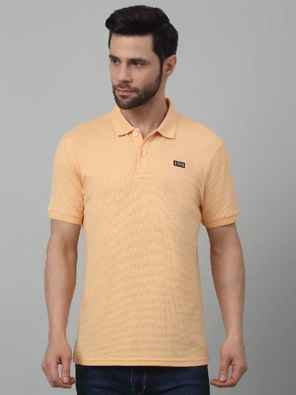 Men's Peach  Polo neck Half Sleeve T-Shirt with cut n sew