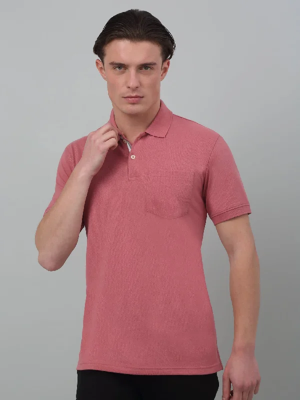 Men's Pink  Polo neck Half Sleeve T-Shirt with chest pocket