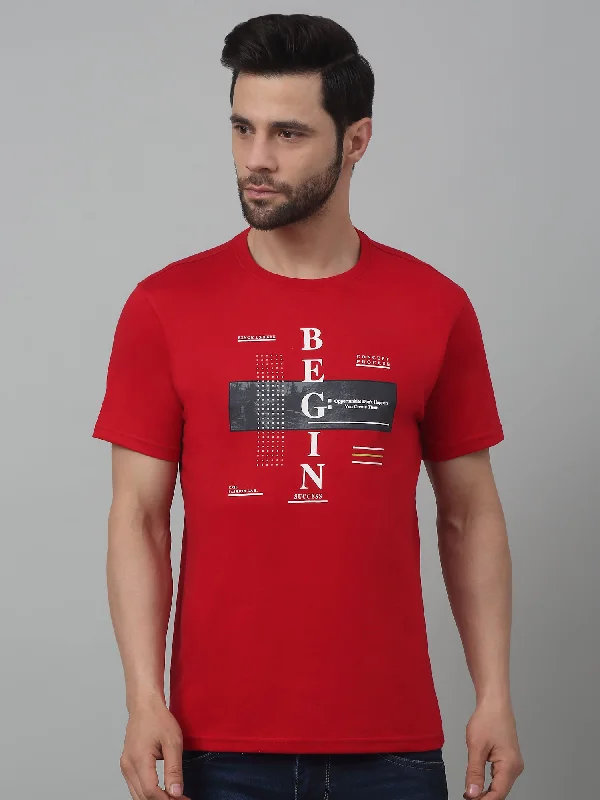 Men's Red  Round neck Half Sleeve T-Shirt with Typographic print