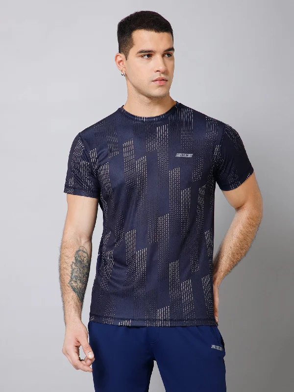 Regular Fit Printed Round Neck Half Sleeve Black Active Wear T-Shirt for Men