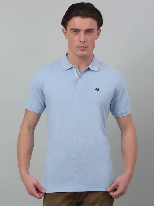 Men's Sky Blue Polo neck Half Sleeve T-Shirt