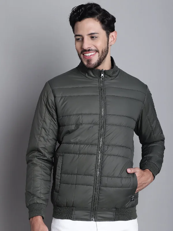 Solid Olive and Black Full Sleeves Mock Collar Regular Fit Reversible Casual Jacket For Men