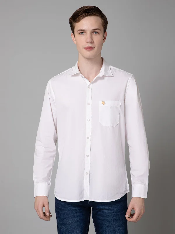 Men's White Casual Plain Full Sleeve Shirt