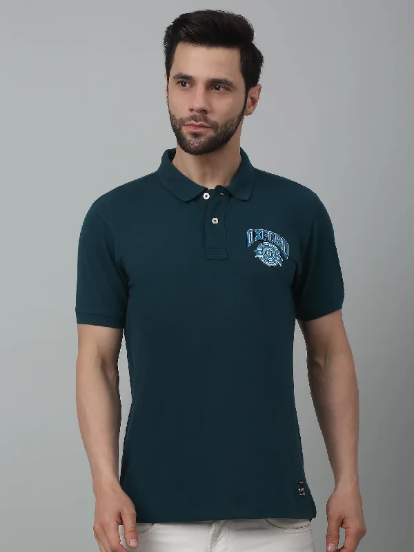 Men's Teal  Polo neck Half Sleeve T-Shirt with chest print